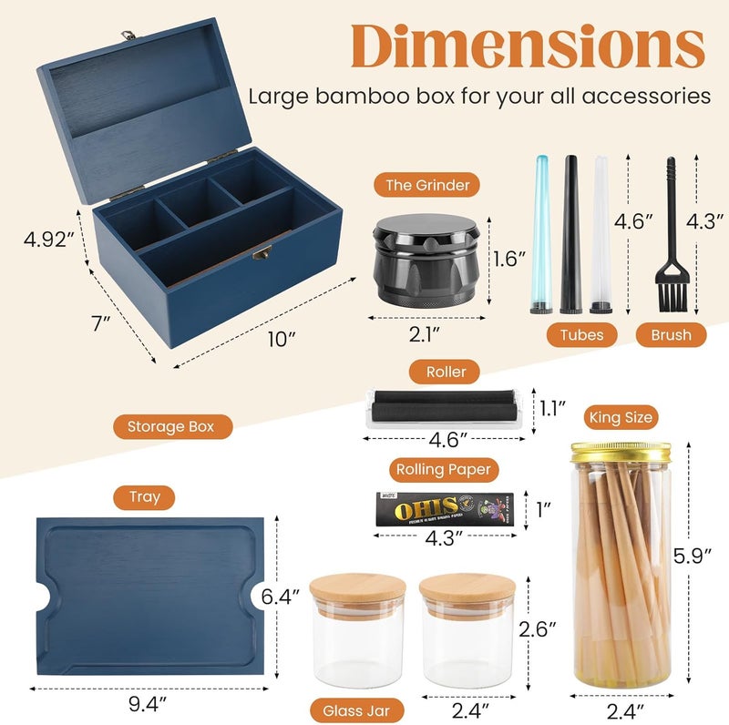 Coozyupper Large Bamboo Storage Box with Removable Tray Kit - Decorative Box Set, Glass Jars, and Accessories Wooden Storage Kit and Accessories Tool.Birthday Gifts. - Image 2